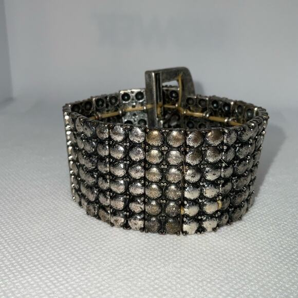 VTG SILVER TONE BELT STYLE RHINESTONE CRYSTAL EXPANDABLE BRACELET - Picture 3 of 9